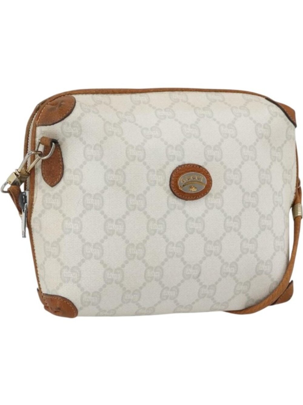 GUCCI GG Plus Supreme Shoulder Bag PVC Gold White